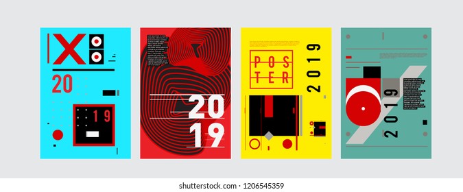 2019 New Poster Design Template. Trendy Vector Typography and Colorful Illustration Collage for Cover and Page Layout Design Template in eps10. 