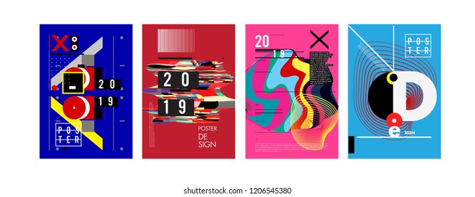 2019 New Poster Design Template. Trendy Vector Typography and Colorful Illustration Collage for Cover and Page Layout Design Template in eps10. 