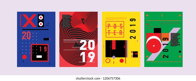 2019 New Poster Design Template. Trendy Vector Typography and Colorful Illustration Collage for Cover and Page Layout Design Template in eps10. 