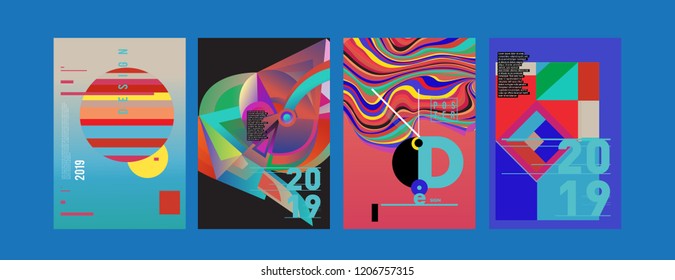 2019 New Poster Design Template. Trendy Vector Typography and Colorful Illustration Collage for Cover and Page Layout Design Template in eps10. 