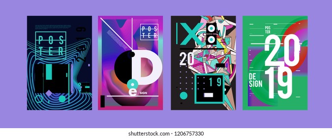 2019 New Poster Design Template. Trendy Vector Typography and Colorful Illustration Collage for Cover and Page Layout Design Template in eps10. 