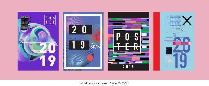 2019 New Poster Design Template. Trendy Vector Typography and Colorful Illustration Collage for Cover and Page Layout Design Template in eps10. 