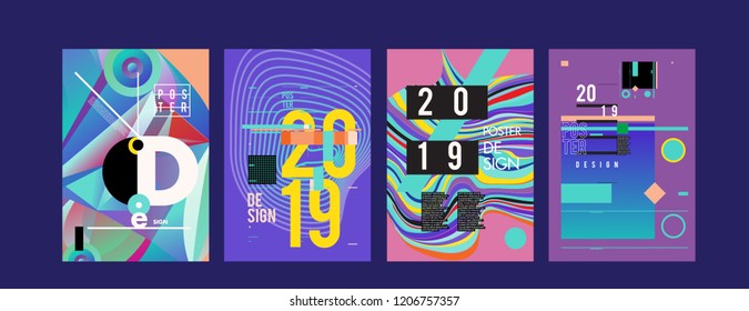 2019 New Poster Design Template. Trendy Vector Typography and Colorful Illustration Collage for Cover and Page Layout Design Template in eps10. 