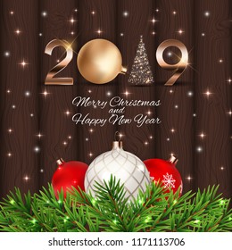 2019 New Year Background with Christmas Ball. Vector Illustration EPS10