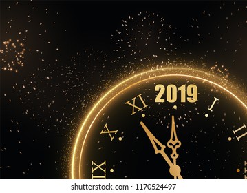 2019 New year background with frame in shape of holiday clocks. Vector EPS10.