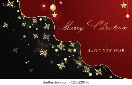 2019 New Year background. Golden text design. Dark vector background greetings, illustration with golden inscriptions and snowflakes, golden foil light. Vector illustration