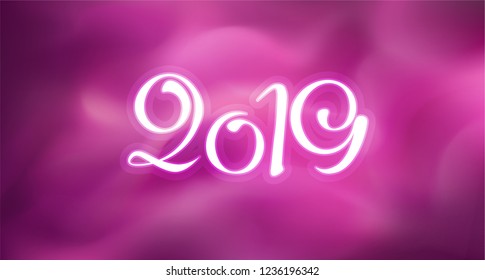 2019 New year background greeting card. Vector gradient template with space illustration and lettering. Creative holyday pattern ready for print or web