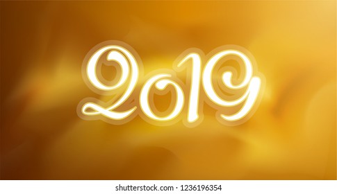 2019 New year background greeting card. Vector gradient template with space illustration and lettering. Creative holyday pattern ready for print or web