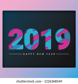 2019 New Year in background , paper art and digital craft style.
