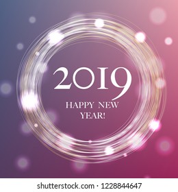 2019 New Year Banner With Gradient Mesh, Vector Illustration