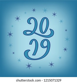 2019 for New Year calendar, flyer, banner, invitation or greeting card, postcard, typography poster. Handwritten modern lettering. 2019 for Christmas on textured background. Vector illustration EPS 10