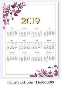 2019 new year calendar vector design, Gold polygonal frame. Gold glitter triangles, geometric shapes. Diamond shape. Minimal template for creative designs, card, invitation, party, birthday, wedding.