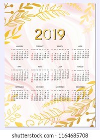 2019 new year calendar vector design, Gold polygonal frame. Gold glitter triangles, geometric shapes. Diamond shape. Minimal template for creative designs, card, invitation, party, birthday, wedding.