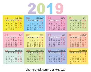 2019 new year calendar vector