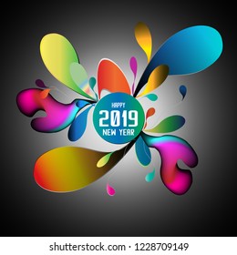 2019 New Year calligraphy with colorful oil or acrylic paint design element for greeting card, flyers, leaflets, postcards and posters. Vector illustration.