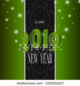 2019 New Year calligraphy with design element for greeting card, flyers, leaflets, postcards and posters. Vector illustration.