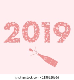 2019 New Year card. 2019 is decorated with stars. Design for postcard, banner, print.