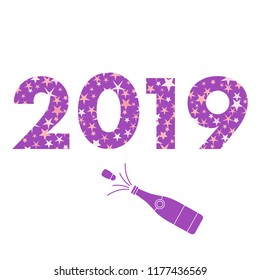2019 New Year card. 2019 is decorated with stars. Design for postcard, banner, print.