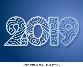 2019 New Year card design. Vintage Christmas illustration with lace ornaments. Vector.