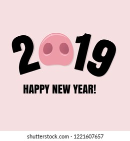2019 New Year Card With Gradient Mesh, Vector Illustration