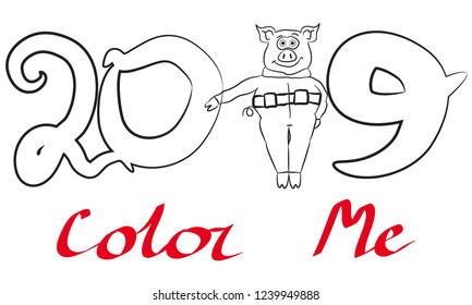 2019 New Year. Chinese New Year of the pig isolated on white background.
