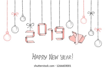 2019 - New Year and Christmas decoration - pink origami