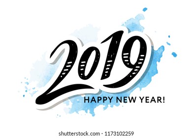 2019 New Year Christmas lettering Calligraphy Brush Text Holiday Sticker Watercolor