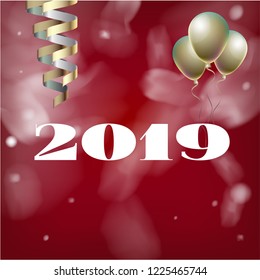2019 New Year, Christmas Vector Card with Snow on Red. Snowflakes Sparkle Gold Abstract Square Flyer Minimal Celebration Border. Holiday Decoration Layout. Funky 2019 New Year Christmas Red Card