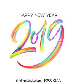 2019 New Year of a colorful brushstroke oil or acrylic paint lettering calligraphy design element. Vector illustration EPS10