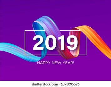 2019 New Year of a colorful brushstroke oil or acrylic paint design element. Vector illustration EPS10