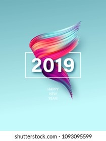 2019 New Year of a colorful brushstroke oil or acrylic paint design element. Vector illustration EPS10