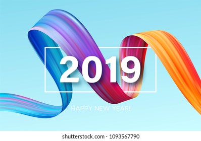 2019 New Year of a colorful brushstroke oil or acrylic paint design element. Vector illustration EPS10