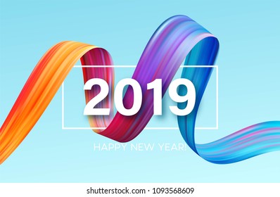 2019 New Year of a colorful brushstroke oil or acrylic paint design element. Vector illustration EPS10