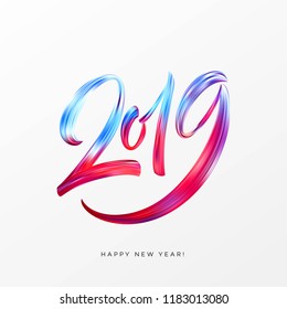 2019 New Year of a colorful brushstroke oil or acrylic paint lettering calligraphy design element. Vector illustration EPS10