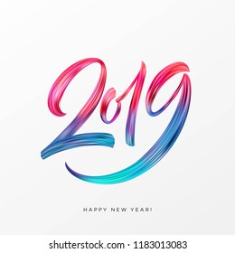 2019 New Year of a colorful brushstroke oil or acrylic paint lettering calligraphy design element. Vector illustration EPS10