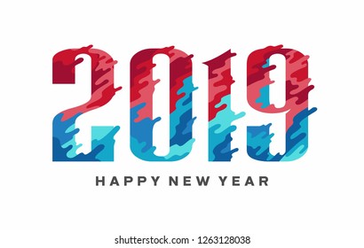 2019 New Year of a colorful brushstroke paint lettering typography in flat modern design. Vector illustration EPS10 - Vector