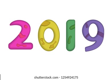 2019 New Year. Colorfull vector illustration. Paper art. Eps 10.