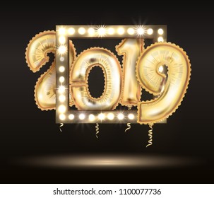 the 2019 New Year Count Symbol Balloon Greeting Card, vector