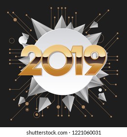 2019 New Year Creative Design for Your Greetings Card, Flyers, Invitation, Posters, Brochure, Calendar Background, and Banners