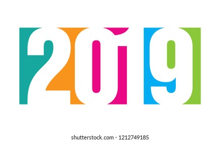 2019 - new year digits in cut out of colorful fragments - Hapy New Year or Merry Christmas decoration for card, calendar