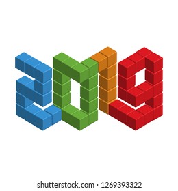 2019 new year, flat isometric, vector illustrator