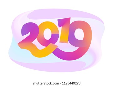 2019 new year Fluid inscription  with modern colors. Vector Illustration for your Design.