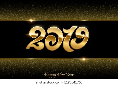 2019 New Year golden template. Vector 2019 New Year luxury design concept.