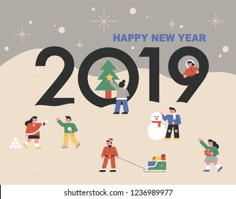 2019 new year greeting card. flat design style vector graphic illustration.