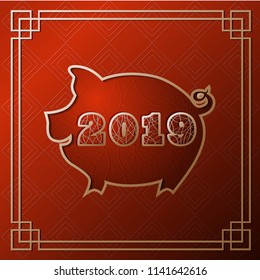 2019 New Year greetings card with pig year Vector Illustration