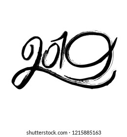 2019 New Year. 2019 grunge numbers on a white background. Hand written lettering. Happy Holidays card design. Vector illustration