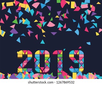 2019 new year illustration decorative papers falling on the number celebration time