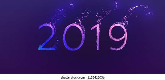 2019 new year lettering with glow neon color dynamic fluid effect. Retro futurism style holiday design. Eps10 vector illustration