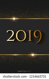 2019 New Year luxury design concept. Vector golden 2019 New Year vertical template