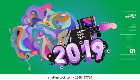 2019 New Year Music Festival Illustration Design for Party and Event. Vector Illustration Collage of Music for Background and Wallpaper in eps 10.